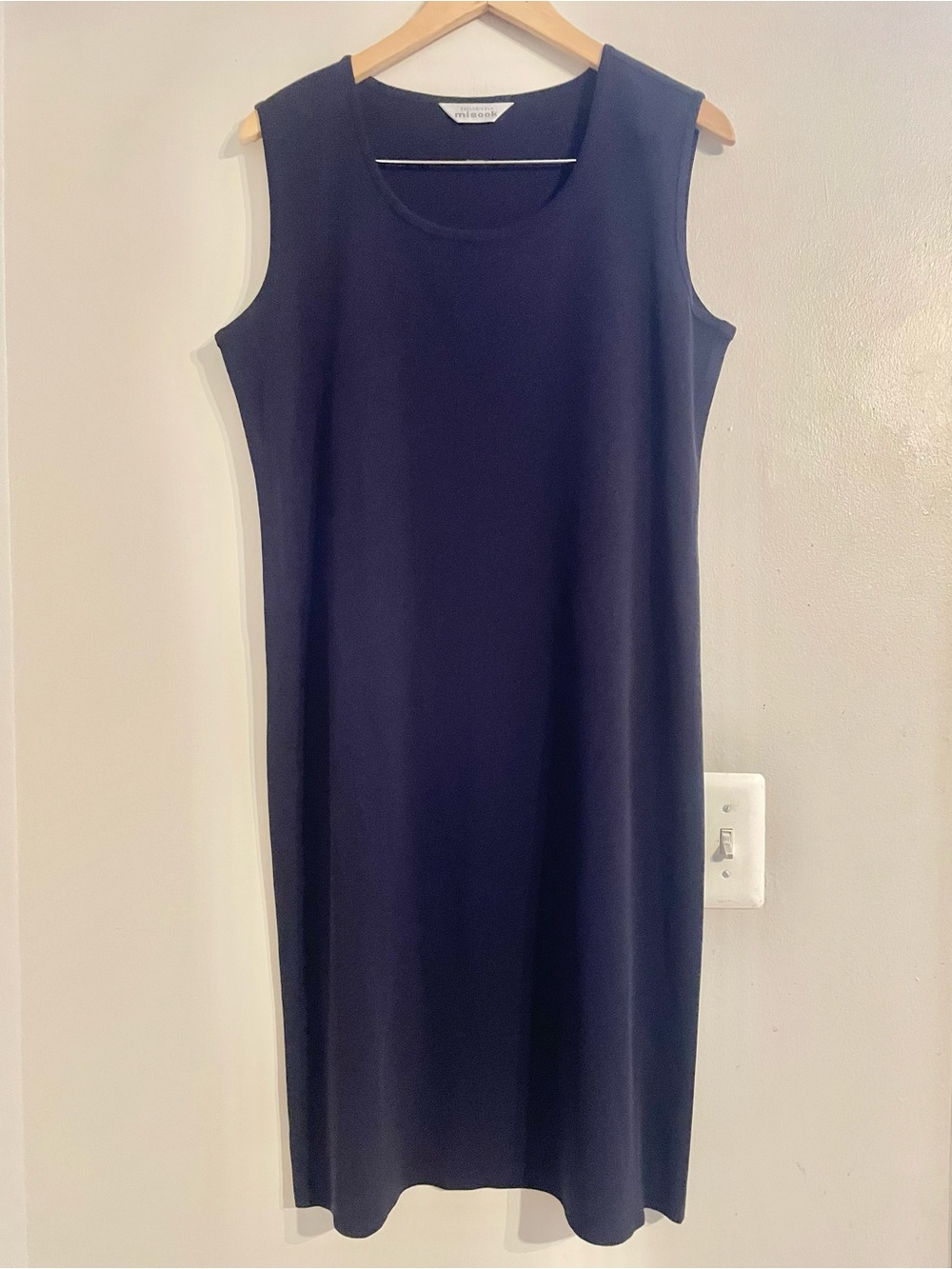 Exclusively Misook Sleeveless Knit Dark Blue Sheath Dress Sz L Classic- EUC